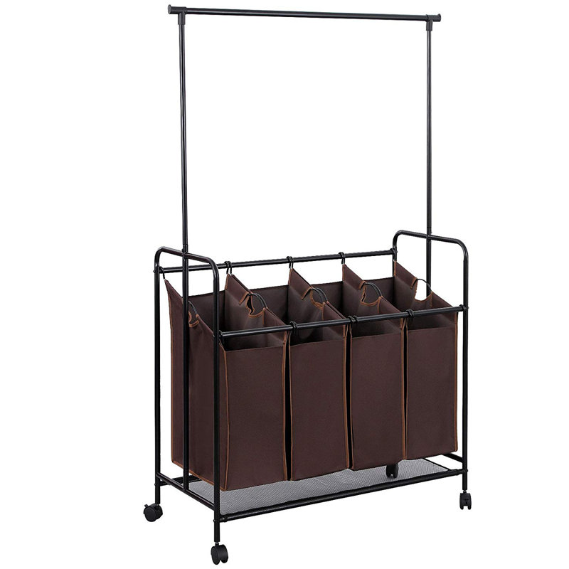 Ebern Designs 4Bag Rolling Laundry Center with HeavyDuty Hanging Bar